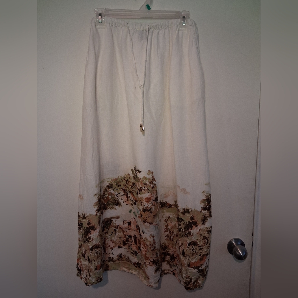 Tahari Scenic Cream and Brown Maxi Skirt
